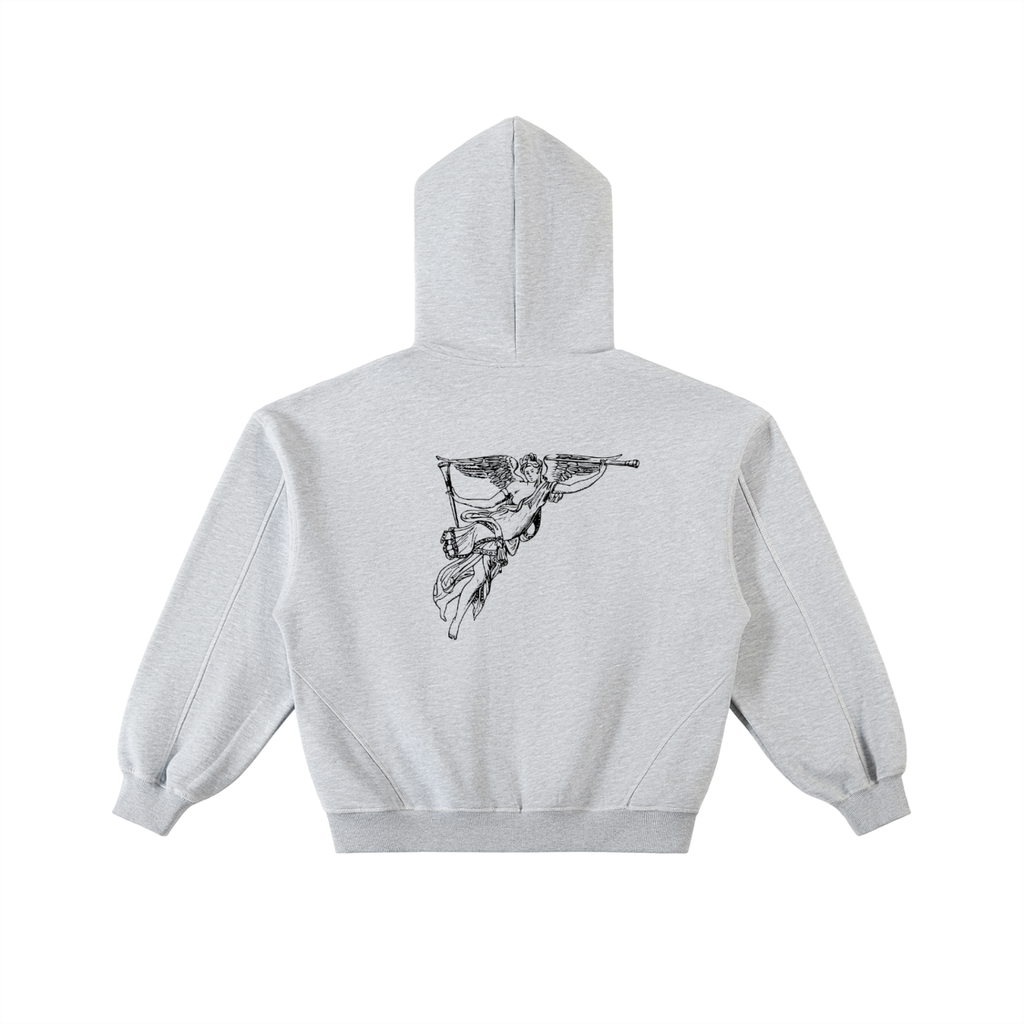 Contrast-Stitched Boxy Fleece Zip Hoodie